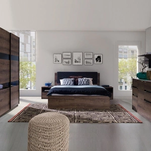 Zestaw mebli do sypialni Denver dąb monastery / czarny połysk ponadczasowy design komplet mebli do sypialni wysoka jakość wykonania