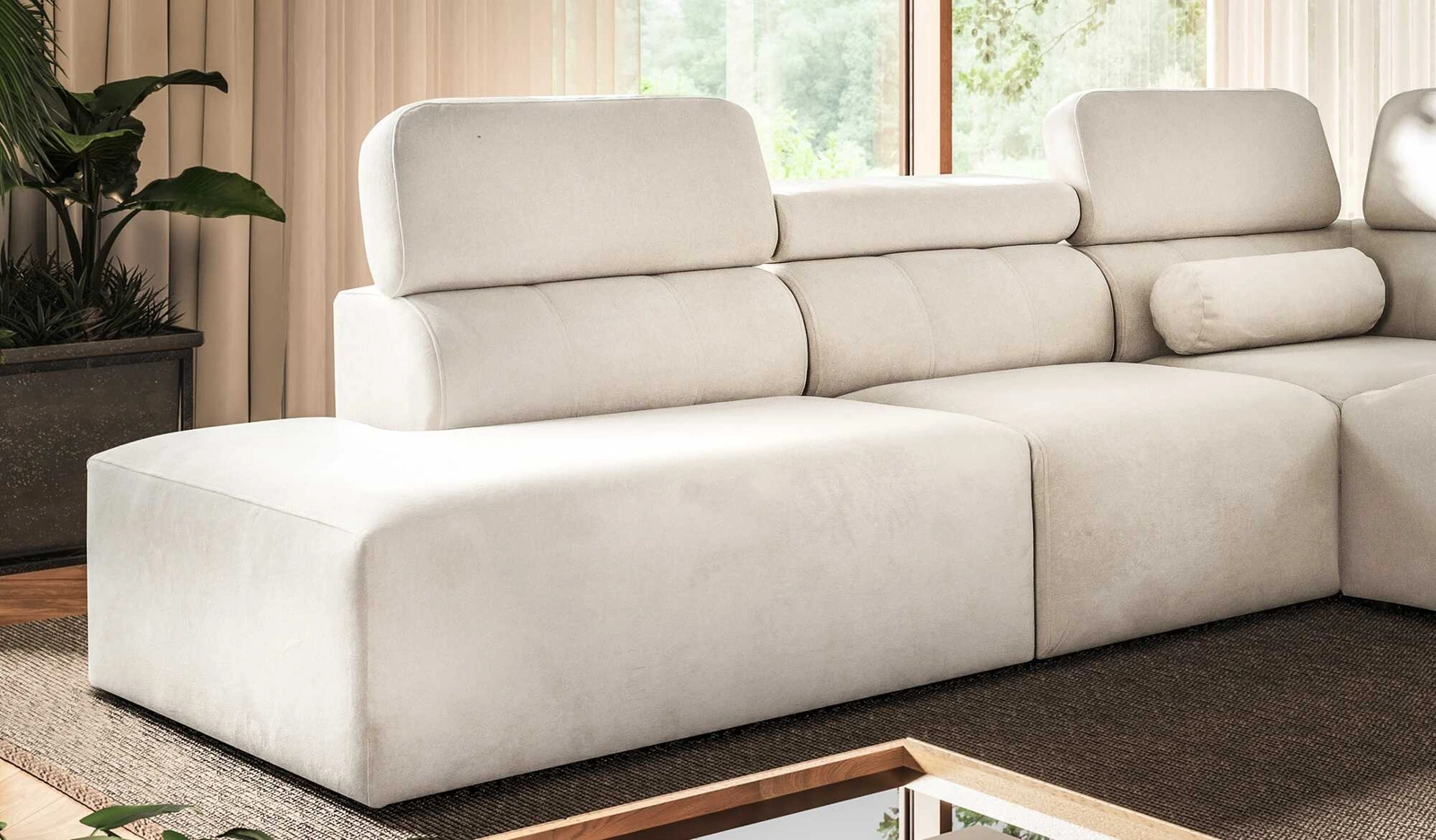 Detal narożnika z funkcją spania Cantare IX Narożnik z regulowanymi zagłówkami