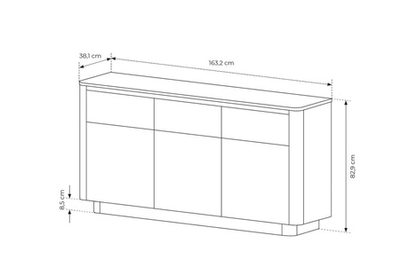 Komoda z szufladami Torro 163 cm dąb cremona / czarny nowoczesny design komody do salonu owalny kształt kontrastowa kolorystyka