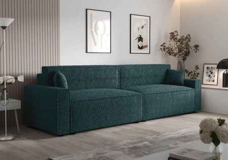 Kanapa rozkładana Brandon XL Bis turkusowa nowoczesny design tkanina o charakterystycznej pętelkowej powierzchni pojemnik na pościel