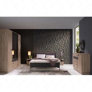 Zestaw mebli do sypialni Estan dąb estana jasny / antracyt ponadczasowy design komplet mebli do sypialni pojemna szafa przesuwana z lustrem