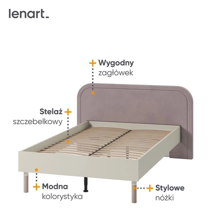 Łóżko Harmony 120x200 cm beżowy / truflowy komfortowe łóżko do pokoju młodzieżowego lub dziecięcego wygodny tapicerowany zagłówek