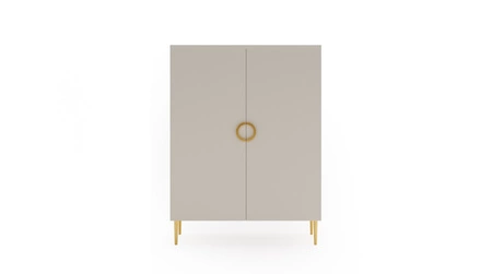 Zestaw mebli do sypialni Belluna beżowy eleganckie meble w nowoczesnym stylu złote dodatki łóżko z tapicerowanym zagłówkiem