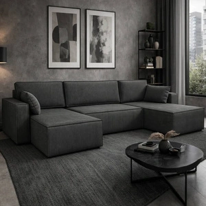 Narożnik z funkcją spania Rebenes U szary uniwersalny narożnik trójwymiarowa tkanina o wyrazistych prążkach pojemnik na pościel