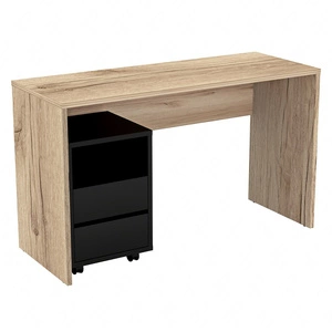 Biurko Agapi 130 cm dąb grand naturalny / czarne z szafką na kółkach stylowe oraz funkcjonalne do biura gabinetu lub pokoju młodzieżowego