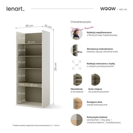 Zestaw mebli Woow clay grey / szampański / eukaliptus prawy stylowy zestaw mebli młodzieżowych o nowoczesnym i praktycznym designie