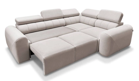 Narożnik z funkcją spania Cantare II szary popiel prawostronny komfortowy narożnik do salonu o stylowym charakterze miękka tkanina