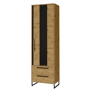 Witryna Ariana 60 cm dąb artisan loftowy design bezpieczne szkło hartowane stylowa witryna do salonu osadzona na wysokiej podstawie