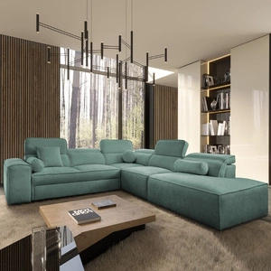 Narożnik z funkcją spania Viano IX patynowy prawostronny stylowy narożnik z pojemnikami na pościel idealny mebel do dużego salonu