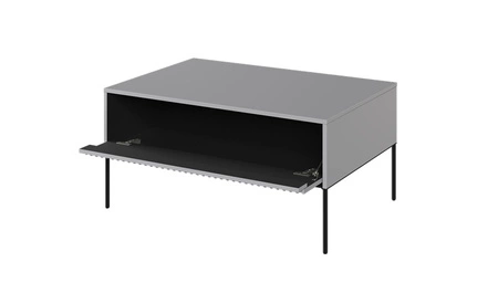 Stolik kawowy Trend szary nowoczesny i elegancki design stolik z charakterystycznym ryflowanym frontem osadzony na metalowych nogach