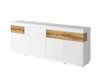 Komoda z szufladami Silke 219 cm biała / biały połysk / dąb wotan nietuzinkowa komoda idealna do nowoczesnych wnętrz push to open