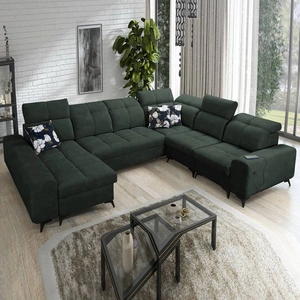 Narożnik z funkcją spania Buffalo VIII zielony lewostronny wysokiej klasy narożnik do salonu z pojemnikami wysoka jakość wykonania