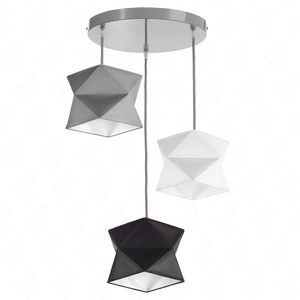 Lampa wisząca potrójna Quasar designerska lampa sufitowa do salonu z kolorowymi abażurami i szarą rozetą sufitową