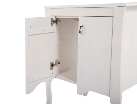 Szafka pod umywalkę Elisabeth 60 cm biała wyjątkowo elegancka szafka z delikatnie prześwitującą strukturą drewna metalowe uchwyty