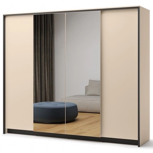 Szafa z lustrem Enna 250 cm beżowy / czarny elegancki design idealna szafa do sypialni lub garderoby klimatyczne oświetlenie LED