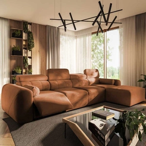 Narożnik z funkcją spania Cantare XII Lux ceglasty prawostronny estetyczny i niezwykle komfortowy narożnik z podnoszonym podnóżkiem