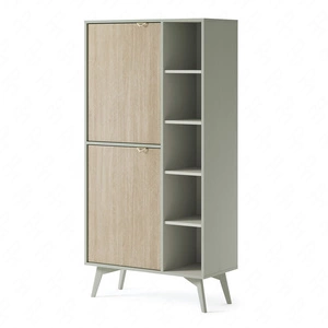 Regał Wald 80 cm eukaliptus / beż jodełka skandynawski design stabilne wysokie nogi regał z drzwiami do salonu gustowny wzór jodełki