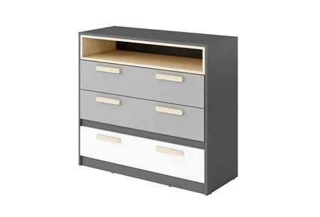 Komoda z szufladami Pok 100 cm grafit / szary / biały / buk ibsen uniwersalna komoda o geometrycznym kształcie do każdego wnętrza