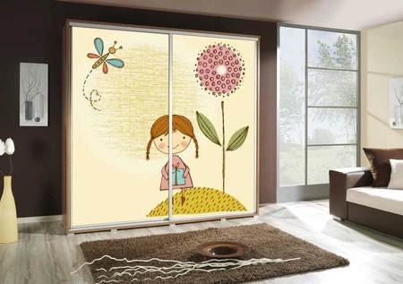 Szafa przesuwna Artistino 205 cm z grafiką dziewczynka korpus szafy w kolorze dąb catania wykonany z płyty o grubości 22mm