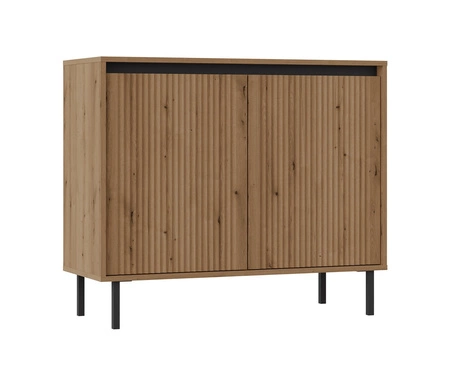 Komoda Osaka 100 cm dąb evoke / czarny minimalistyczny design doskonała propozycja komody do salonu i sypialni gustowny ryflowany front