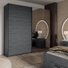 Szafa przesuwna Galaxy 221 cm dąb carbon pojemna szafa z lustrem w nowoczesnej formie wyposażona w aluminiowe prowadnice drzwi