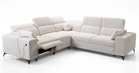 Narożnik z funkcją spania Penejos III Lux ciemny beżowy lewostronny narożnik do salonu z wysuwanym podnóżkiem pojemnik na pościel