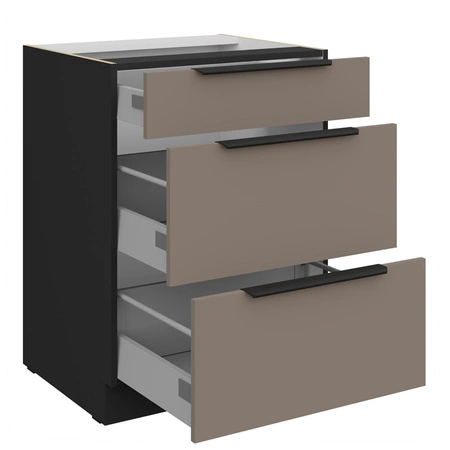 Szafka kuchenna stojąca z szufladami Fiuggi Bl 60 D 3S BB odporna na uszkodzenia wykończenie frontów w technologii anti fingerprint