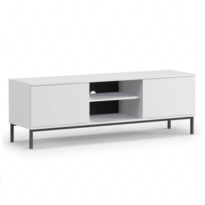 Szafka RTV Tutti 150 cm biała elegancki design szafki metalowa solidna podstawa drzwi otwierane za pomocą systemu push to open