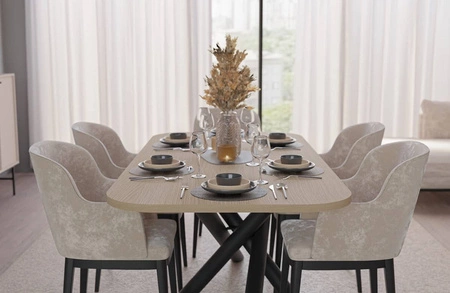 Stół Lyon 90x185 cm dąb lindberg / czarny nowoczesny stół do jadalni osadzony na stylowych nogach typu pająk regulacja wysokości