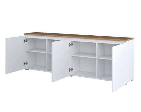 Komoda Modo 200 cm biała / dąb mauvella prosta forma w nowoczesnym wydaniu idealna komoda do salonu lub sypialni frezowany uchwyt