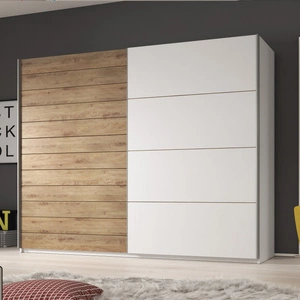 Szafa przesuwna Galaxy 270 cm biała / dąb beaufort pojemna szafa w nowoczesnej formie wyposażona w aluminiowe prowadnice drzwi