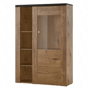 Witryna niska Larona 100 cm dąb lefkas / touchwood elegancka witryna do salonu prosta bryła idealna do każdego wnętrza elementy z bezpiecznego szkła hartowanego