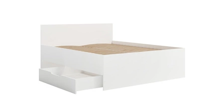 Łóżko Maxione 160x200 cm białe pojemnik na pościel w postaci wysuwanej szuflady idealne łóżko do sypialni wysoki komfortowy zagłówek