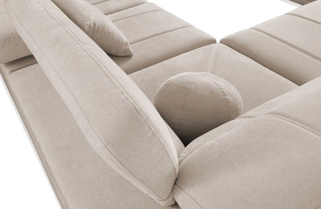 Narożnik z funkcją spania Cetara III szary prawostronny ergonomiczny narożnik z przesuwanym oparciem i regulowanymi zagłówkami