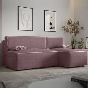 Narożnik z funkcją spania Brandon wrzosowy prawostronny trójwymiarowa tkanina o wyrazistych prążkach pojemnik na pościel