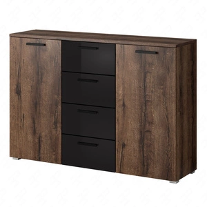 Komoda z szufladami Galaxy 132 cm dąb monastery / czarny połysk nowoczesny design idealna komoda do salonu sypialni lub biura prosta forma