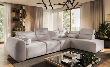 Narożnik z funkcją spania Cantare XI kremowy prawostronny komfortowy narożnik o nowoczesnym designie pluszowa tkanina