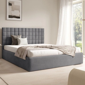 Łóżko tapicerowane Graso 180x200 ciemny szary nowoczesne i eleganckie łóżko gustowny symetryczny wzór na wezgłowiu pojemnik na pościel