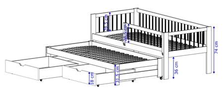 Łóżko dziecięce Tori 70x140 cm białe łóżko 2 osobowe wysuwane do pokoju dziecka solidna konstrukcja łóżko dziecięce wykonane z litego drewna sosnowego