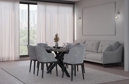 Stół Lyon 90x185 cm orzech wisconsin / czarny nowoczesny stół do jadalni osadzony na stylowych nogach typu pająk regulacja wysokości