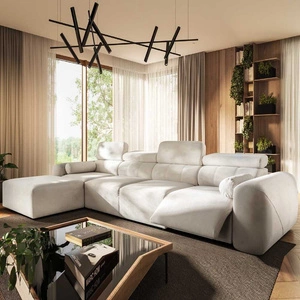 Narożnik z funkcją spania Cantare XII Lux kremowy lewostronny estetyczny i niezwykle komfortowy narożnik z podnoszonym podnóżkiem