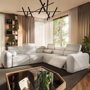 Narożnik z funkcją spania Cantare III Lux kość słoniowa prawostronny stylowy i komfortowy narożnik do salonu z podnoszonym podnóżkiem