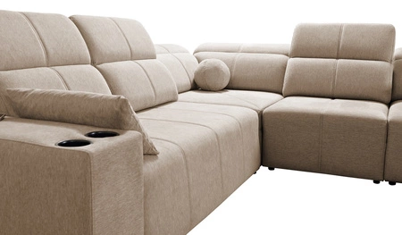 Narożnik z funkcją spania Tesalia III miętowy prawostronny komfortowy narożnik z przesuwanym oparciem dwa pojemniki na pościel