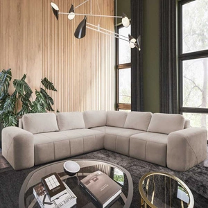 Narożnik z funkcją spania Bovec III beżowy prawostronny niezwykle stylowy narożnik rozkładany doskonały do przestronnego salonu