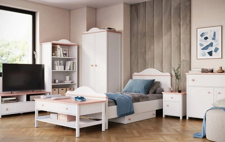 Stolik Luna 110 cm biały / różowy praktyczny stolik z dodatkową półką i głęboką szufladą do pokoju dziecięcego