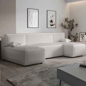 Narożnik z funkcją spania Brandon U kość słoniowa pojemnik na pościel trójwymiarowa tkanina o wyrazistych prążkach