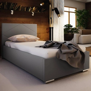 Łóżko tapicerowane Hernani 90x200 szare z zagłówkiem w nowoczesnym stylu idealne do pokoju młodzieżowego lub małej sypialni