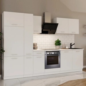 Zestaw mebli kuchennych z blatem Toni 290 cm biały komplet kuchenny doskonale prezentuje się w klasycznych i nowoczesnych wnętrzach