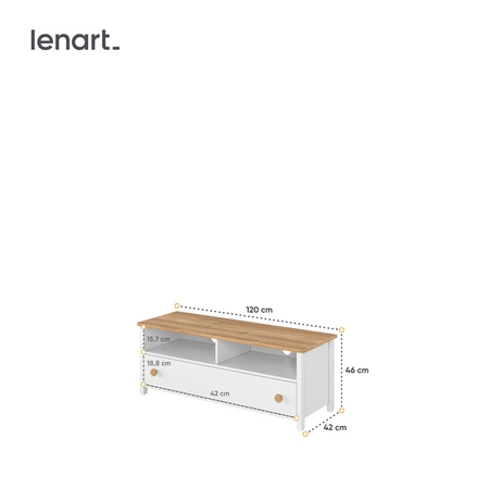 Szafka RTV Story 120 cm biały / dąb nash stylowa szafka pod telewizor idealna do pokoju młodzieżowego o subtelnym wykończeniu