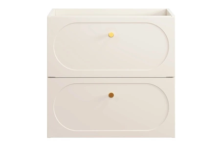 Zestaw mebli łazienkowych Donna Sand beżowy eleganckie szafki łazienkowe z dekoracyjnym obłym frezowaniem na frontach złote uchwyty